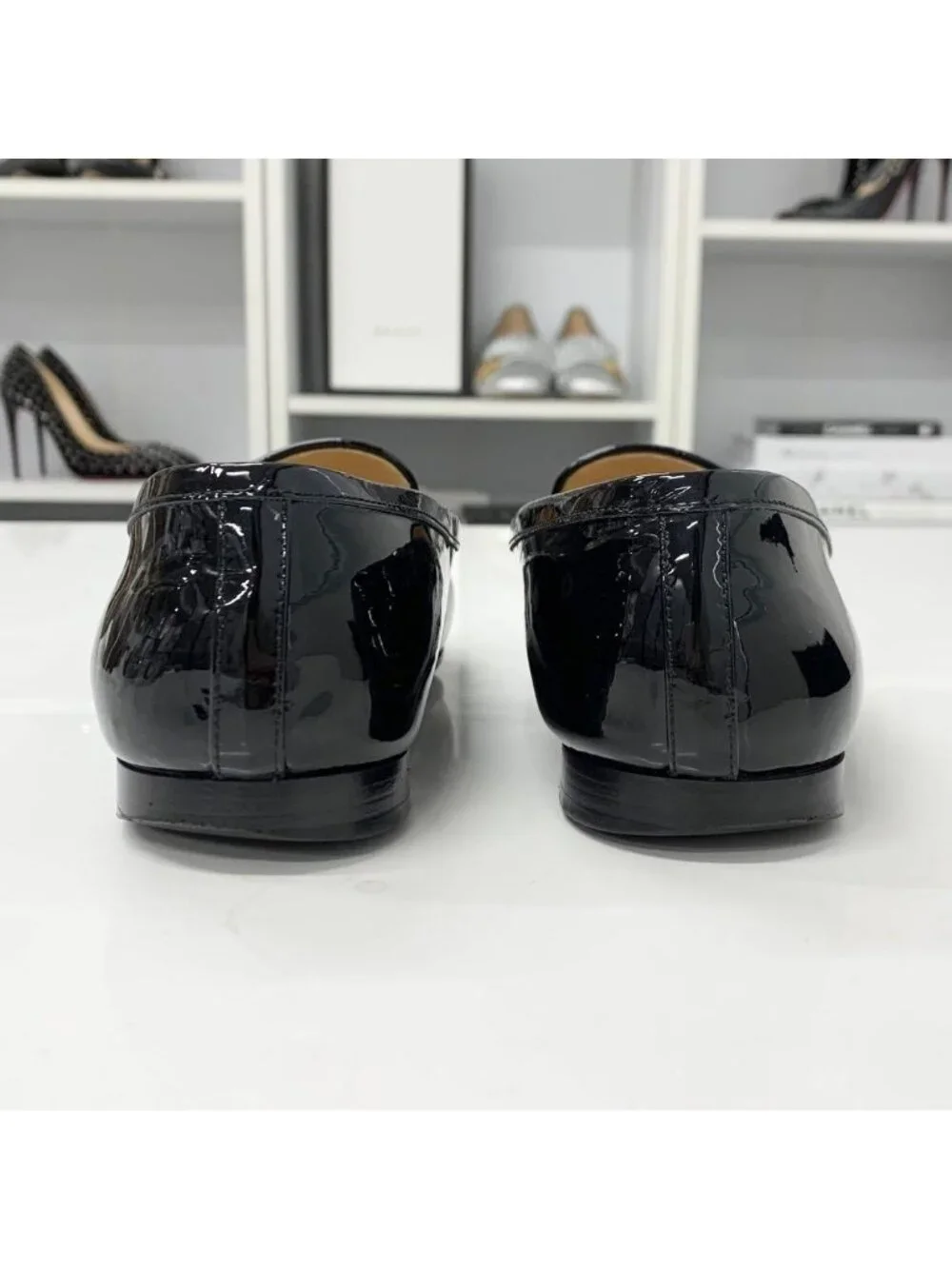 Chanel CC Logo Patent Rhinestone Pearl Loafers Black